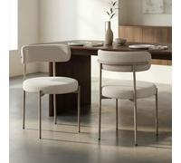 Sicaan Lot de 2 chaises rembourrées Tissu Chenille Beige et Pieds métal Beige Gaby