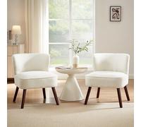 Sicaan Lot de 2 Fauteuils Cocktail | JOFI, Tissu Bouclé Blanc Doux, Fauteuil d'appoint Cosy Moderne, Charge Max 110 KG, L.56 x P.67 x H.70.5 cm, Pieds Naturels en Hévéa, Fauteuil Relax Confortable