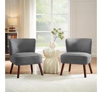 Sicaan Lot de 2 Fauteuils Cocktail | JOFI, Tissu Doux Gris Foncé, Cosy Moderne, Charge Max 110 KG, L.56 x P.67 x H.70.5 cm, Pieds Naturels en Hévéa, Fauteuil Relax Confortable