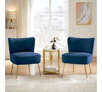 Sicaan Lot de 2 Fauteuils Cocktail Judith en Velours Bleu Nuit - Design Art Déco Chic et Élégant - Assise Confortable et Compacte pour Salon Chambre Bureau - Style Rétro Sophistiqué - 64x67x72 cm