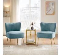 Sicaan Lot de 2 Fauteuils Cocktail Judith - Velours Bleu Gris - Chaises Élégantes Style Art Déco - Sièges Design Confortables pour Salon, Chambre ou Bureau - Fauteuils Rétro Chic 53,5x67,5x72 cm