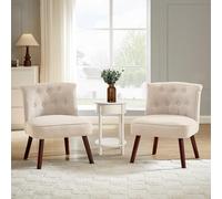 Sicaan Lot de 2 Fauteuils Crapaud | Jacques, Élégant Capitonnage à Boutons, Capitonné Tissu Beige, Charge Max 110 KG, L.56.5 x P.62 x H.73 cm, Confortable et Moelleuse, Fauteuil de Salon Moderne