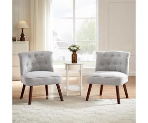 Sicaan Lot de 2 Fauteuils Crapaud | Jacques, Élégant Capitonnage à Boutons, Capitonné Tissu Gris Clair, Charge Max 110 KG, L.56.5 x P.62 x H.73 cm, Confortable et Moelleuse, Fauteuil de Salon Moderne