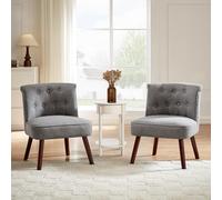 Sicaan Lot de 2 Fauteuils Crapaud | Jacques, Élégant Capitonnage à Boutons, Capitonné Tissu Gris Foncé, Charge Max 110 KG, L.56.5 x P.62 x H.73 cm, Confortable et Moelleuse, Fauteuil de Salon Moderne