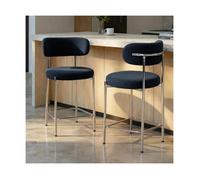 Sicaan lot de 2 tabourets de bar h65cm rembourrés bouclette bleu nuit et pieds chromés nova