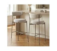 Sicaan lot de 2 tabourets de bar h65cm rembourrés tissu chenille beige et pieds métal beige gaby