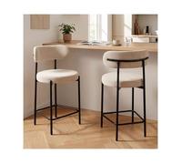 Sicaan lot de 2 tabourets de bar h65cm rembourrés velours côtelé beige et pieds métal noir iris