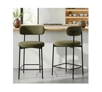 Sicaan lot de 2 tabourets de bar h65cm rembourrés velours côtelé kaki et pieds métal noir iris