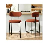 Sicaan lot de 2 tabourets de bar h65cm velours côtelé terracotta et pieds métal noir iris
