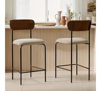 Sicaan Lot de 2 tabourets de Bar H66cm placage frêne, Velours côtelé Beige et Pieds Noir Olivia