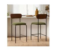 Sicaan lot de 2 tabourets de bar h66cm placage frêne, velours côtelé kaki et pieds métal noir
