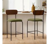 Sicaan Lot de 2 tabourets de Bar scandinaves Olivia Velours côtelé Kaki 66cm