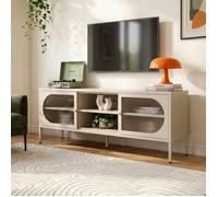 Sicaan meuble tv industriel en métal beige 160cm 2 portes en verre cannelé - come