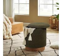 Sicaan Pouf Coffre de Rangement Edouard en Tissu Bouclette Blanc Base en Bois Foncé - Repose-Pieds Scandinave Cosy - Coffre Élégant Polyvalent pour Salon - 38x42x34,5 cm