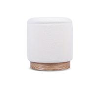 Sicaan Pouf Coffre Juliette en Tissu Bouclette Blanc - Tabouret de Rangement Style Scandinave avec Base Bois - Pouf d’Appoint Polyvalent et Élégant pour Salon, Chambre ou Bureau - 38 x 42 x 34.5 cm