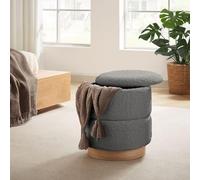 Sicaan Pouf Coffre ROMÉO en Tissu Bouclette Gris - Tabouret de Rangement Design Scandinave et Art Déco avec Base Bois - Pouf Rigide Chic et Pratique pour Salon, Chambre ou Entrée - 37 x 37 x 42 cm
