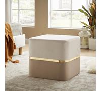 Sicaan Pouf Repose-Pieds Kate Velours Beige avec Base en Métal Doré - Tabouret Chic et Élégant Style Art Déco - Ottoman Polyvalent et Confortable pour Salon, Chambre ou Bureau - 50 x 50 x 45 cm