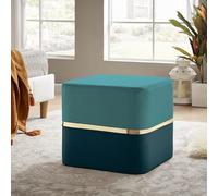 Sicaan Pouf Repose-Pieds Kate Velours Bleu Canard avec Base en Métal Doré - Tabouret Chic et Élégant Style Art Déco - Ottoman Polyvalent et Confortable pour Salon, Chambre ou Bureau - 50 x 50 x 45 cm