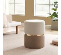 Sicaan Pouf Repose-Pieds Louise Velours Beige avec Base en Métal Doré - Tabouret Chic et Élégant Style Art Déco - Assise Polyvalente et Confortable pour Salon, Chambre ou Bureau - Ottoman 35x35x44 cm