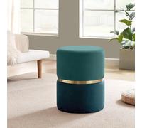 Sicaan Pouf Repose-Pieds LOUISE Velours Bleu Canard avec Base en Métal Doré - Tabouret Chic et Élégant Style Art - Assise Polyvalente et Confortable pour Salon, Chambre ou Bureau - Ottoman 35x35x43 cm