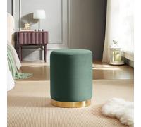 Sicaan Pouf Salon Charlotte Velours Vert - Pouf Rigide Chic avec Base Dorée - Assise Polyvalente et Confortable pour Salon, Chambre ou Bureau - Repose-Pieds ou Ottoman Style Art Déco 35x35x43 cm