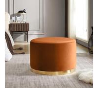 Sicaan Pouf Salon Orange Charlotte - Velours avec Base en Métal Doré - Respose Pieds Bureau - Ottoman Déco Chic et Solide - Moderne pour Coiffeuse, Chambre, Fauteuil Maquillage 60x60x40 cm