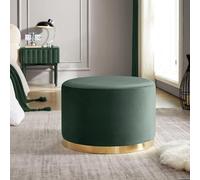 Sicaan Pouf Salon Velours Vert 60 x 60 x 40 cm Charlotte Style Art déco Chic Base dorée élégante Assise Large Confortable siège d’appoint Repose Pieds déco Moderne livré en kit