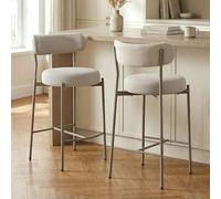 Sicaan Tabourets de Bar Lot 2 H65 cm 65 cm Assise 0,65 m Tissu Chenille Beige Pieds Métal Style Contemporain Cuisine Îlot Confort Équilibré Mousse 26 kg/m³ Résistant Charge 150 kg Structure Métal