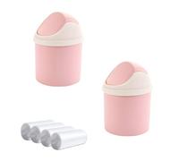 Sicheii 2 Pièces Mini Poubelle de Bureau avec Couvercle & 4 Rouleaux de Sacs, Mini Poubelle de Table, Petite Poubelle Mignonne pour Bureau Comptoir de Comptoir, Vanité, Maison, Bureau, Voiture, Rose
