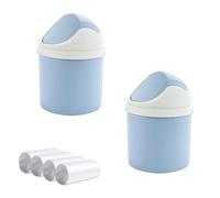 Sicheii 2 Pièces Mini Poubelle de Bureau avec Couvercle & 4 Rouleaux de Sacs, Mini Poubelle de Table, Petite Poubelle Mignonne pour Bureau Comptoir de Comptoir, Vanité, Maison, Bureau, Voiture, Bleu