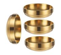 Sicheii Lot de 4 Bols à Sauce Soja en Acier Inoxydable Doré, Double Étage Bols à Tapas et Sauces, Petit Bols à Trempette Condiments, Mini Ramequins en Métal pour Frites, Épices, Sushis, 12cm