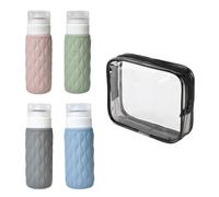 Sicheii Lot de 4 bouteilles de voyage en silicone de 100 ml avec sac de rangement - Étanche - Format de voyage - Pour lotion - Rechargeable - Pour shampooing liquide - Pour voyage (A)