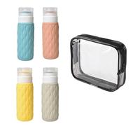 Sicheii Lot de 4 bouteilles de voyage en silicone de 100 ml pour articles de toilette avec sac de rangement, étanches, format voyage, flacons compressibles, rechargeables pour shampooing liquide (B)