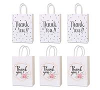 Sicheii Lot de 6 sacs cadeaux de remerciement en papier kraft blanc avec poignées, 21 x 15 x 7,9 cm, mariage, fête prénatale, anniversaire