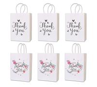 Sicheii Lot de 6 sacs cadeaux de remerciement, sacs en papier kraft blanc avec poignées, 21 x 15 x 7 cm, petits sacs de remerciement, sacs souvenirs floraux, sacs cadeaux de retour pour fête