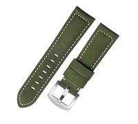 SiChouwz Bracelet De Montre En Cuir Cheval Fou Vintage Fait À La Main Couche Supérieure Peau Vache 19mm-24mm Largeur Sangles Réglables For Montres(Green silver buckle,19mm)