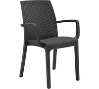 Sicignano | Chaise avec accoudoirs anthracite en plastique rotin 59 x 57 x 86 h cm - empilable, résistante aux UV, facile à nettoyer, mobilier intérieur extérieur bar pub jardin terrasse, fabriqué en