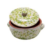 Sicignano - Casserole en terre cuite 16 cm avec couvercle (lot de 2 pièces), ligne Familia, fabriquée en Italie pour cuisine saine, adaptée au four et au gaz, vert acide et vert pomme