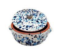 Sicignano Casserole en terre cuite 21 cm avec couvercle, Ligne Familia, fabriquée en Italie pour cuisine saine, adaptée au four et au gaz, turquoise et bleu