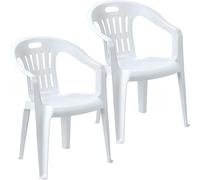 Sicignano | Chaise de jardin en plastique, fauteuil Piona, chaise avec accoudoirs d'extérieur, avec dossier bas, empilable, légère, facile à nettoyer, 56 x 55 x 78 h cm (2, blanc)