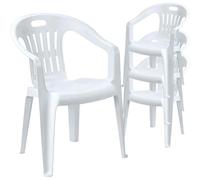Sicignano | Chaise de jardin en plastique, fauteuil Piona, chaise avec accoudoirs d'extérieur, avec dossier bas, empilable, légère, facile à nettoyer, 56 x 55 x 78 h cm (4, blanc)