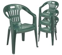 Sicignano | Chaise de jardin en plastique, fauteuil Piona, chaise avec accoudoirs d'extérieur, avec dossier bas, empilable, légère, facile à nettoyer, 56 x 55 x 78 h cm (4, vert)