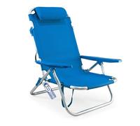 Sicignano Chaise de plage pliante en aluminium, tissu Texilene, bleu, 64 x 72 x 60 cm
