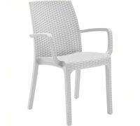Sicignano | Chaise avec accoudoirs en plastique blanc rotin 59 x 57 x 86 h cm - Empilable, résistante aux UV, facile à nettoyer, mobilier intérieur extérieur bar pub jardin terrasse, fabriqué en