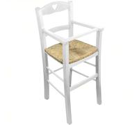 Sicignano | Chaise haute pour enfant en bois, blanc, assise confortable en paille - Aide au développement des compétences sociales, structure stable et sûre, dimensions 37 x 88 h cm - Fabriqué en