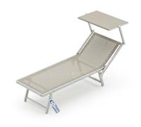 Sicignano Chaise longue en aluminium, tissu textilène 1000 g, 189 x 61 x 39 cm, avec pare-soleil orientable (4, écru)