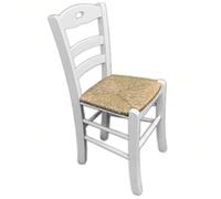 Sicignano | Chaise Lory en bois massif laquée blanche avec assise en paille, 39 x 35 x 87 h cm, artisanale, adaptée pour cuisine restaurant Pizzeria, fabriquée en Italie