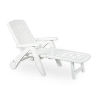 Sicignano | Lit bébé Cancun pliable blanc en polypropylène, finition brillante, résine recyclable, dossier réglable, 190 x 72 x 60 cm, mobilier extérieur jardin, fabriqué en Italie