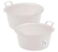 Sicignano | Lot de 2 bassins ronds en polyéthylène - Adapté au contact alimentaire - Multi-usages pour cuisine buanderie jardinage nettoyage domestique - résistant et léger, (neutre, Ø 35 x 17 cm)