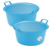 Sicignano | Lot de 2 bassins ronds en polyéthylène - Adapté au contact alimentaire - Multi-usages pour cuisine buanderie jardinage nettoyage domestique - Résistant et léger (bleu clair, Ø 55 x 26,5 cm